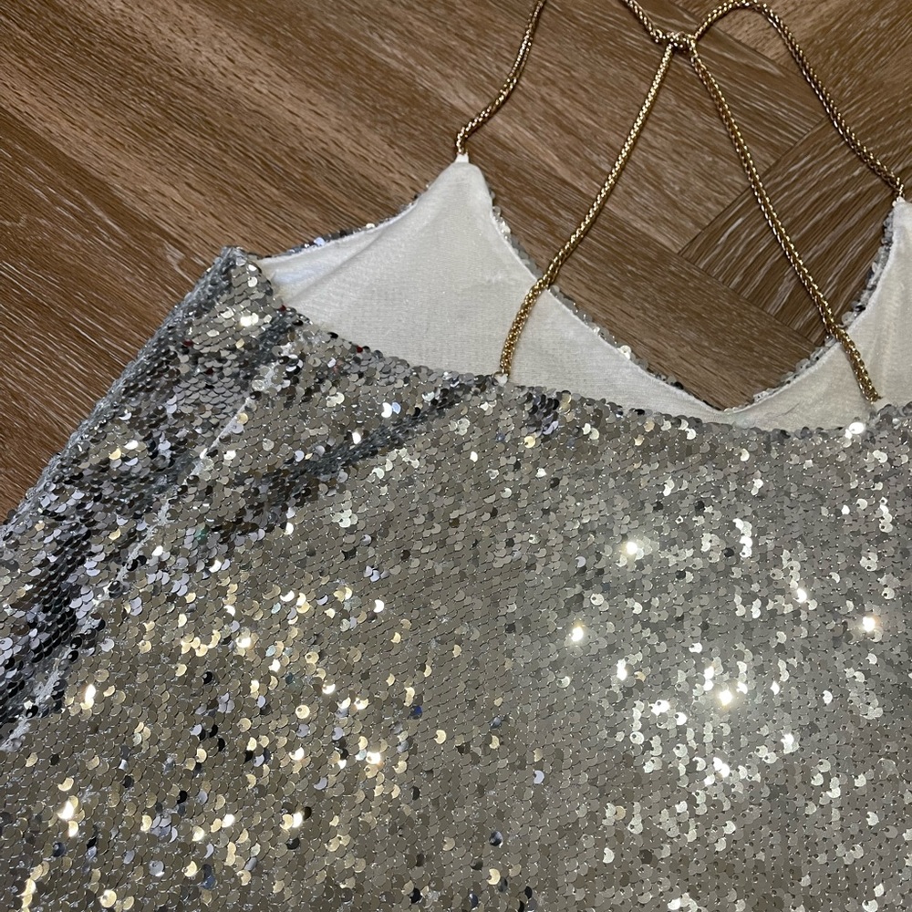Statement Silver Sequin Cami With Gold Hardware S… - image 6